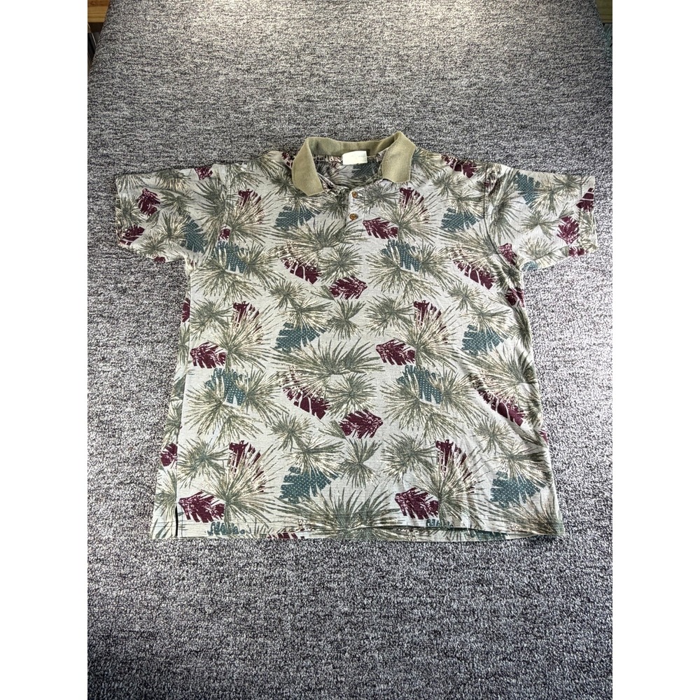 Vintage Ash Creek Trading Polo Shirt Mens Large Multicolor Tropical Short Sleeve
